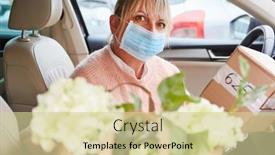  Presentation with car service - Cool new PPT theme with woman-with-face-mask backdrop and a soft green colored foreground