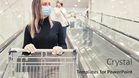  Presentation with supermarket trolley - Cool new PPT layouts with woman-with-face-mask backdrop and a light gray colored foreground
