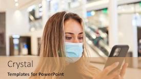  Presentation with face mask - Slide set consisting of woman-with-face-mask background and a coral colored foreground