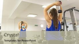  Presentation with gym - Amazing slides having woman-with-facemask-training backdrop and a mint green colored foreground