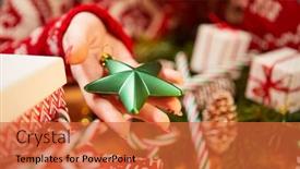  Presentation with green star - Amazing slide set having woman-with-fancy-x-mas backdrop and a red colored foreground