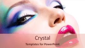  Presentation with makeup - Amazing slide set having woman with fashion bright makeup backdrop and a coral colored foreground