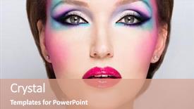  Presentation with makeup - PPT theme having woman with fashion bright makeup background and a coral colored foreground
