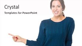  Presentation with finger point - PPT theme featuring woman with finger point aside background and a white colored foreground