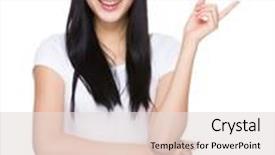  Presentation with finger point - Amazing slide set having woman with finger point up backdrop and a lemonade colored foreground