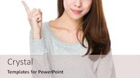  Presentation with finger point - Slides with woman-with-finger-point-up background and a soft green colored foreground