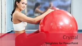  Presentation with physical fitness - PPT layouts consisting of woman with fitness ball in gym at physical training in sport wear background and a red colored foreground