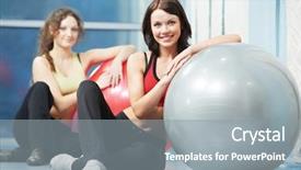  Presentation with physical fitness - Beautiful PPT theme featuring woman with fitness ball in gym at physical training in sport wear backdrop and a gray colored foreground