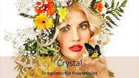  Presentation with flower woman - Presentation having woman-with-flower-and-butterfly background and a gold colored foreground