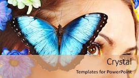  Presentation with flower woman - Presentation having woman with flower and butterfly background and a coral colored foreground