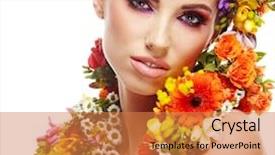  Presentation with flower woman - Presentation theme featuring flowers women - woman with flower hairstyle background and a coral colored foreground