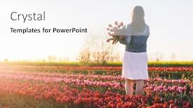 Presentation with tulip - Slides enhanced with woman-with-flowers-bouquet background and a white colored foreground