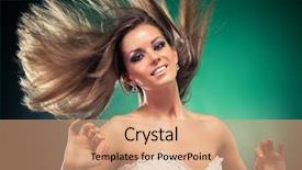  Presentation with dark green - PPT theme having woman with fluttering hair on dark green background background and a coral colored foreground