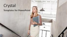  Presentation with upstairs - Slides featuring woman with folder walking upstairs background and a  colored foreground