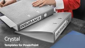  Presentation with insurance - Audience pleasing slide set consisting of woman with folders at table backdrop and a gray colored foreground