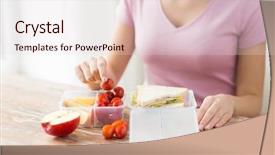  Presentation with plastic container - Slide set enhanced with woman with food in plastic background and a lemonade colored foreground