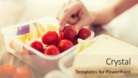  Presentation with healthy people - Theme having woman with food in plastic background and a lemonade colored foreground