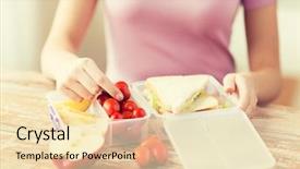  Presentation with healthy people - Cool new PPT theme with woman with food in plastic backdrop and a lemonade colored foreground