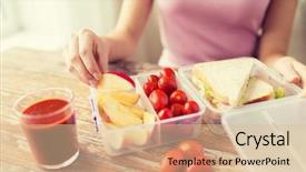  Presentation with bio plastic - Audience pleasing PPT layouts consisting of woman with food in plastic backdrop and a lemonade colored foreground