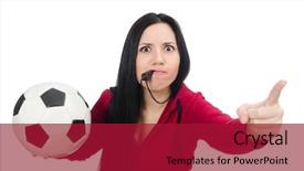  Presentation with football - Amazing slide deck having woman with football isolated backdrop and a crimson colored foreground