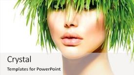  Presentation with spring nature grass - Audience pleasing PPT theme consisting of woman with fresh green grass backdrop and a light gray colored foreground