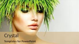  Presentation with spring nature grass - Presentation enhanced with woman with fresh green grass background and a yellow colored foreground