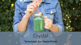  Presentation with smoothie - Colorful theme enhanced with woman with fresh smoothie outdoors backdrop and a seafoam green colored foreground