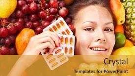  Presentation with vitamin - Slide deck enhanced with woman with fruit and vitamin background and a gold colored foreground