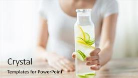  Presentation with healthy people - Audience pleasing PPT layouts consisting of woman with fruit water backdrop and a lemonade colored foreground