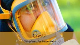  Presentation with infection control - Audience pleasing slide set consisting of woman-with-full-face-respirator backdrop and a gold colored foreground