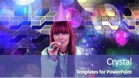  Presentation with party lights - Audience pleasing PPT theme consisting of woman with geometric party lights backdrop and a ocean colored foreground