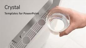  Presentation with water dispenser - Presentation theme having woman with glass near water background and a light gray colored foreground