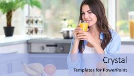  Presentation with orange biscuit - Audience pleasing theme consisting of woman with glass of orange backdrop and a light blue colored foreground
