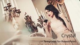  Presentation with white wine and red - Amazing PPT theme having woman with glass of red backdrop and a coral colored foreground