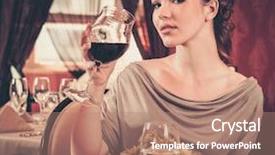  Presentation with wine - Slide set having woman with glass of red background and a  colored foreground