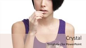  Presentation with drugs - Slide deck with woman with glass of water takes drugs isolated on white medication pills background and a lemonade colored foreground