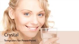  Presentation with water glass - Audience pleasing slides consisting of woman with glass of water backdrop and a coral colored foreground