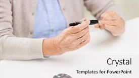  Presentation with home health care - PPT layouts consisting of woman with glucometer checking blood background and a white colored foreground
