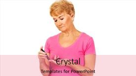  Presentation with glucometer - PPT theme consisting of woman with glucometer checking blood background and a coral colored foreground
