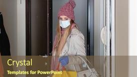  Presentation with panic - Theme with woman-with-groceries-coming-home background and a tawny brown colored foreground