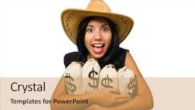  Presentation with gun - Cool new slide set with woman with gun and money backdrop and a coral colored foreground