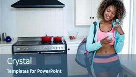  Presentation with water technology - Audience pleasing presentation theme consisting of woman with gym bag backdrop and a ocean colored foreground