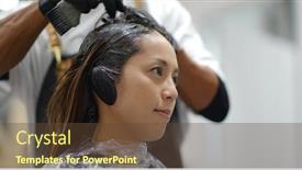  Presentation with hair color - PPT theme having woman-with-hair-color-dye background and a tawny brown colored foreground