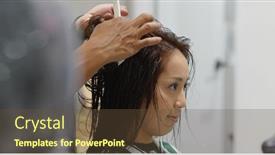  Presentation with hair salon - Colorful slide deck enhanced with woman-with-hair-cut backdrop and a tawny brown colored foreground