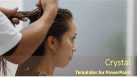  Presentation with hair salon - PPT theme with woman-with-hair-cut background and a tawny brown colored foreground