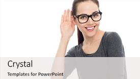  Presentation with listening woman - Slide set enhanced with woman with hand to ear background and a white colored foreground