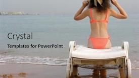  Presentation with hat - Beautiful PPT theme featuring woman-with-hat-on-beach backdrop and a light gray colored foreground