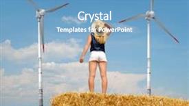  Presentation with straw bale - Theme consisting of woman with hat standing on a bale of straw in the background wind turbines background and a teal colored foreground