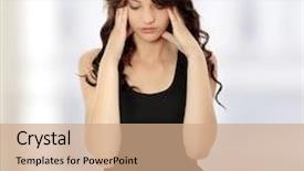  Presentation with headache - Audience pleasing slides consisting of woman with headache holding her hand to the head backdrop and a coral colored foreground
