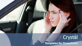  Presentation with headache - Presentation theme with woman with headache in a car background and a ocean colored foreground